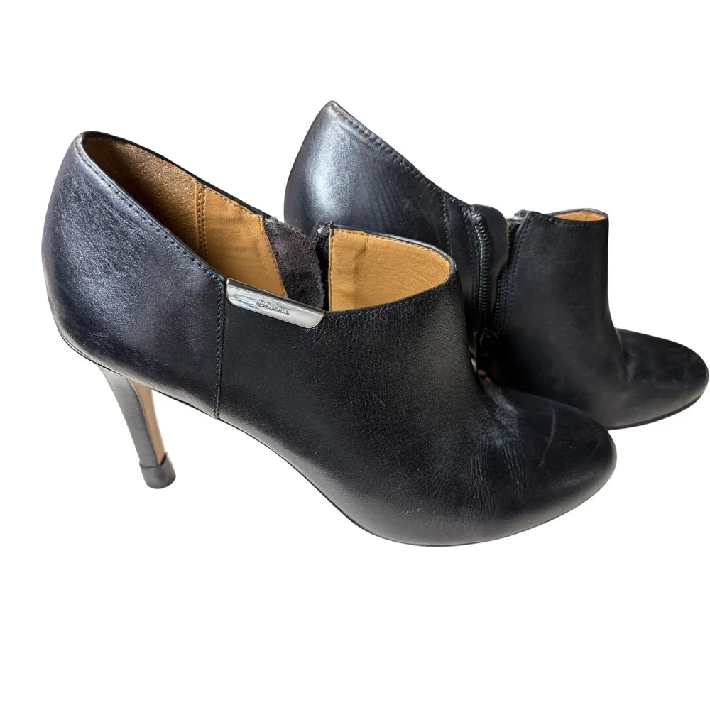 Coach Seneca Black Leather‎ Pointed Toe Ankle Booties Stiletto Heel Q5501 7.5B